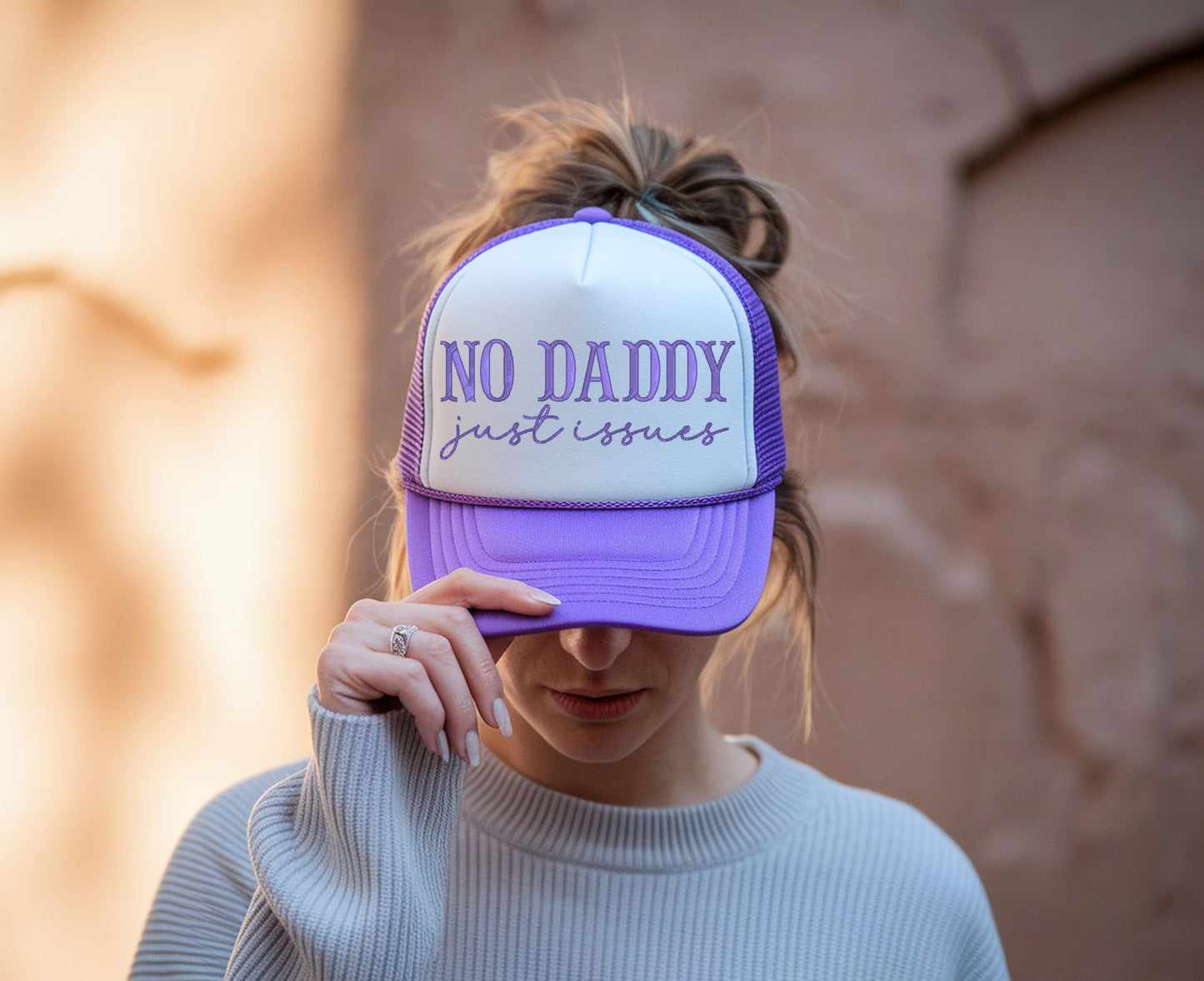 No Daddy Just Issues Embroidered Trucker Hat | Funny Sarcastic Hat for Women | Snapback Cap