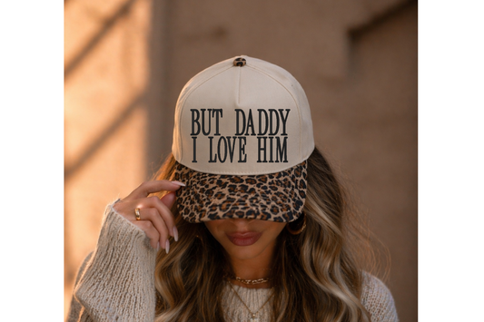 But Daddy I Love Him Embroidered Hat, Leopard Print Brim, Sassy Statement Cap, Viral Trend Hat