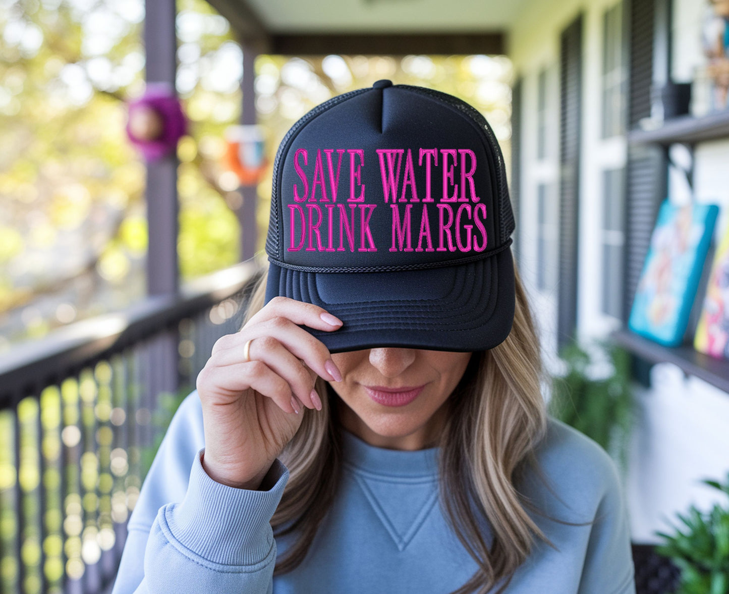 Save Water Drink Margs Embroidered Trucker Hat | Funny Margarita Hat for Women | Snapback Cap