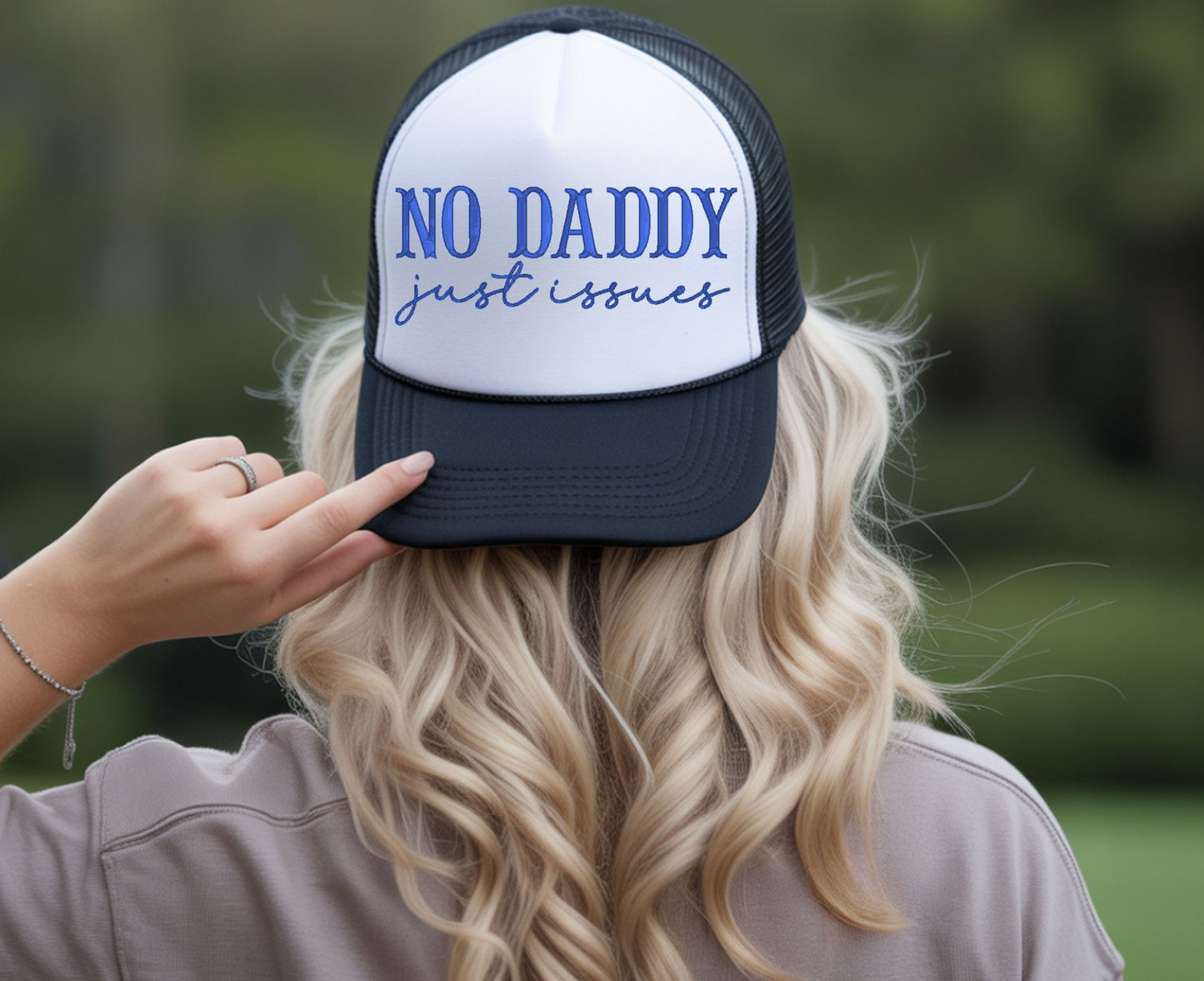 No Daddy Just Issues Embroidered Trucker Hat | Funny Sarcastic Hat for Women | Snapback Cap