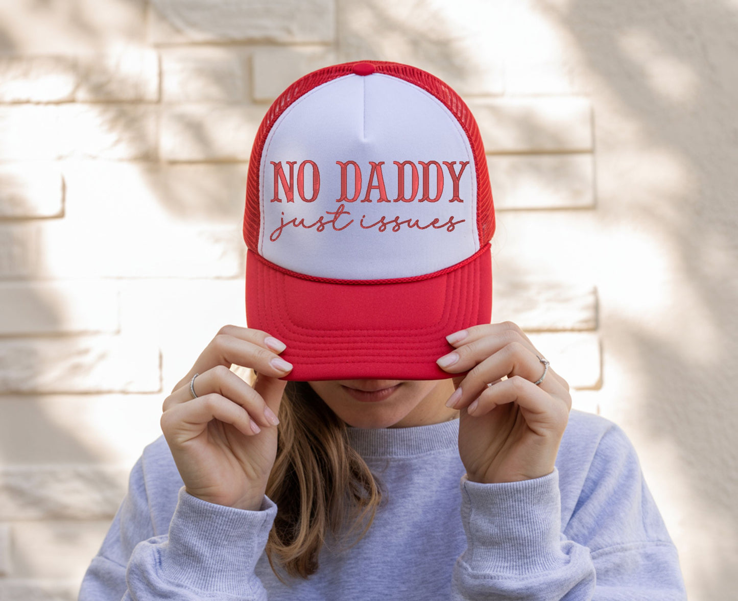No Daddy Just Issues Embroidered Trucker Hat | Funny Sarcastic Hat for Women | Snapback Cap