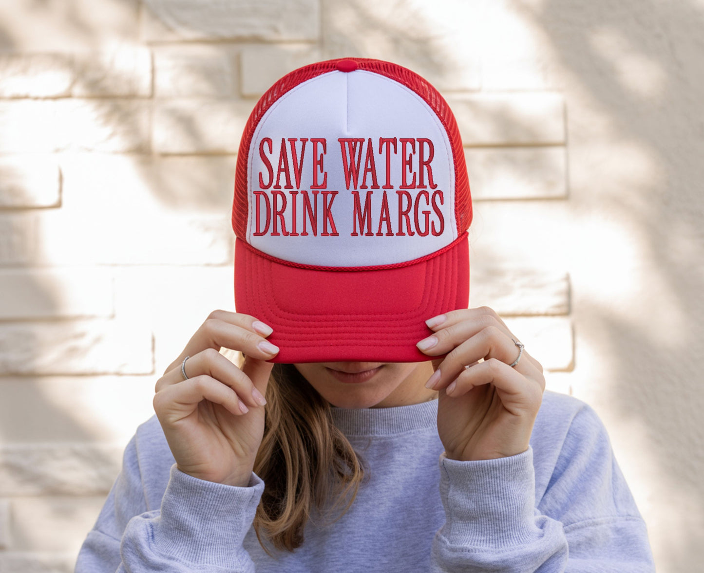 Save Water Drink Margs Embroidered Trucker Hat | Funny Margarita Hat for Women | Snapback Cap