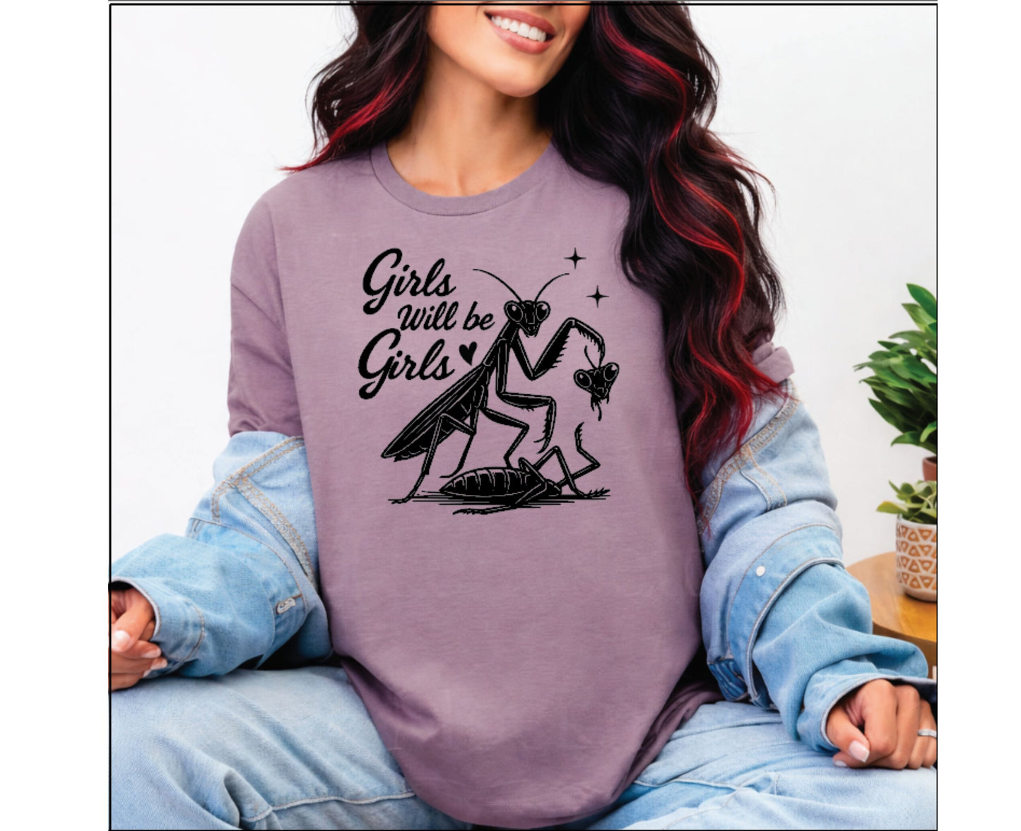 Girls Will Be Girls Shirt – Praying Mantis Graphic Tee, Funny Feminist Shirt, Dark Humor Women’s Shirt, Edgy Aesthetic Tee
