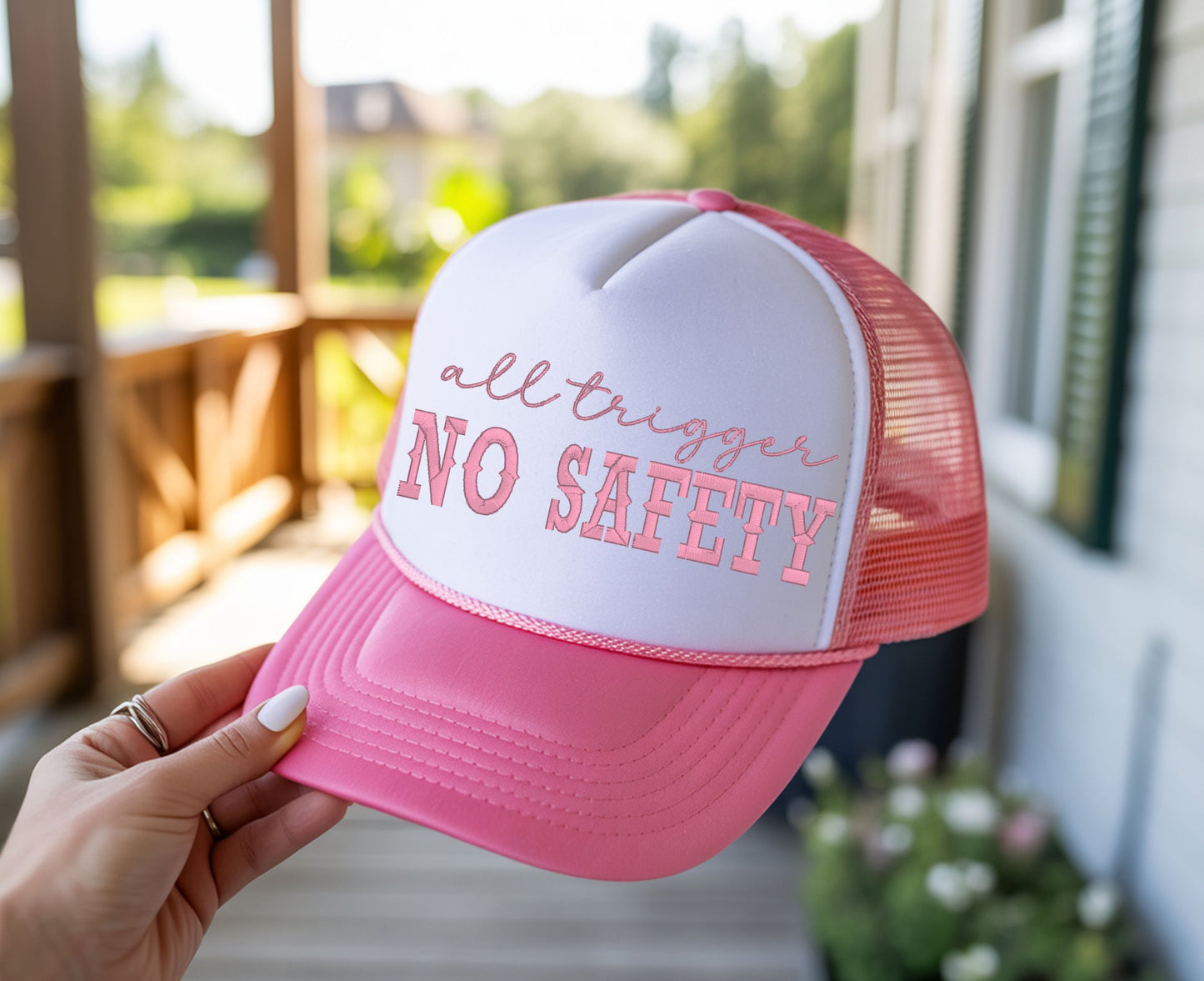 All Trigger No Safety Embroidered Trucker Hat | Edgy Funny Snapback Cap for Women