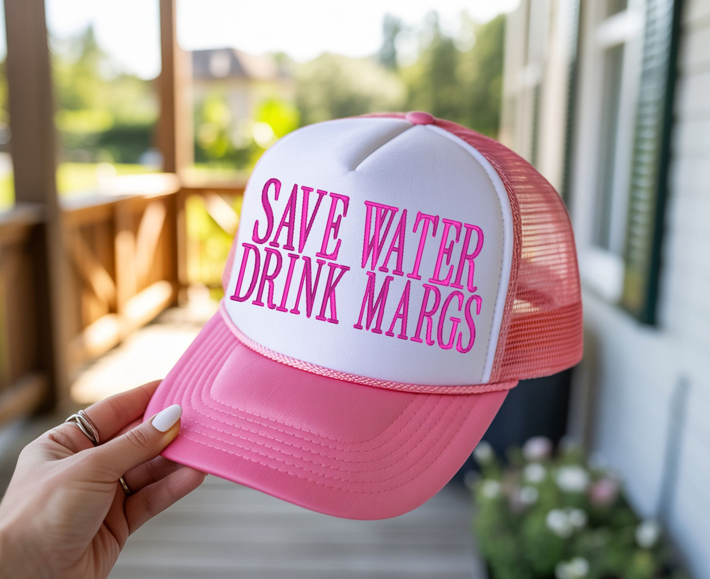 Save Water Drink Margs Embroidered Trucker Hat | Funny Margarita Hat for Women | Snapback Cap