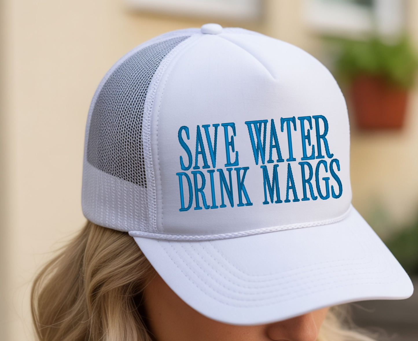 Save Water Drink Margs Embroidered Trucker Hat | Funny Margarita Hat for Women | Snapback Cap