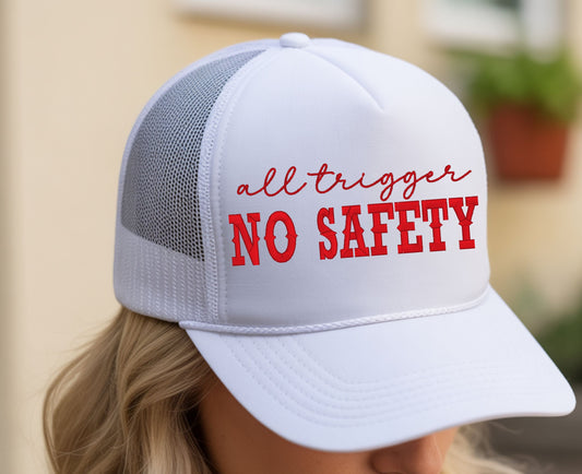 All Trigger No Safety Embroidered Trucker Hat | Edgy Funny Snapback Cap for Women
