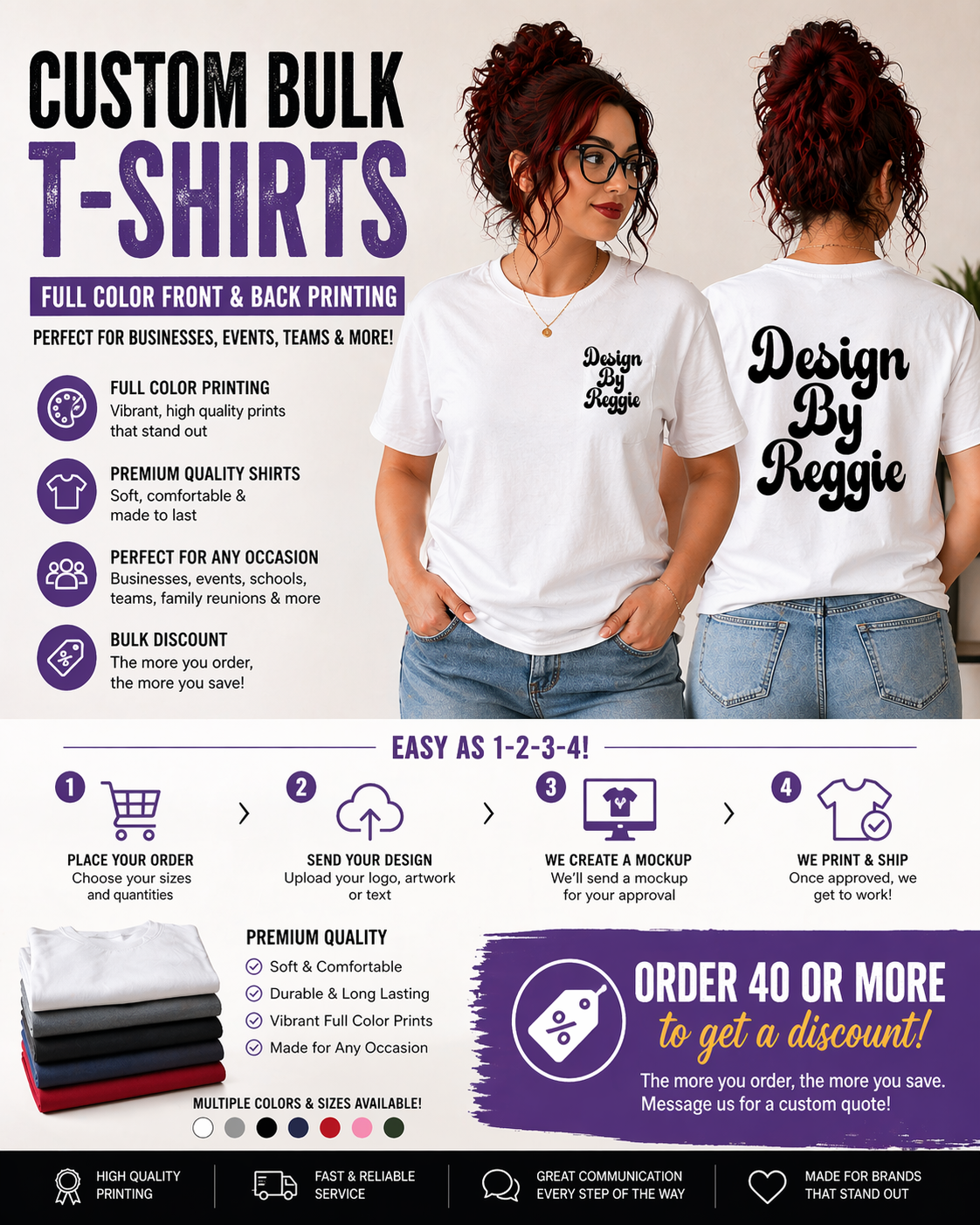 Custom Bulk T-Shirts – Full Color Front & Back Printing | Business, Events & Team Orders