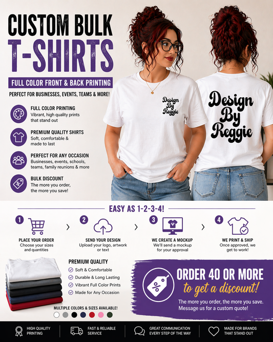 Custom Bulk T-Shirts – Full Color Front & Back Printing | Business, Events & Team Orders