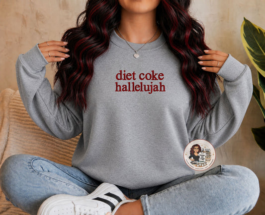 Diet Coke Hallelujah Embroidered Crewneck Sweatshirt – Funny Soda Lover Pullover, Cozy Graphic Sweatshirt Gift