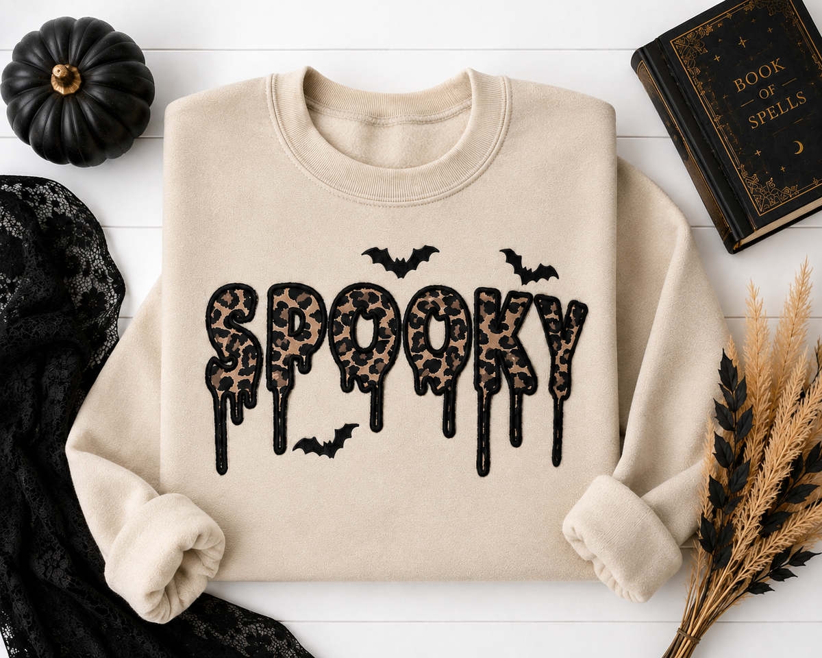 Halloween Sweatshirt – Spooky Leopard Embroidered Crewneck